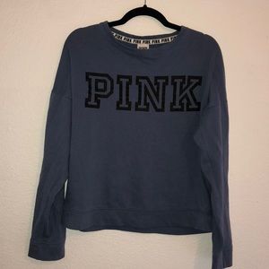 PINK: Dark Blue Logo 2-Striped Long-sleeve Tee